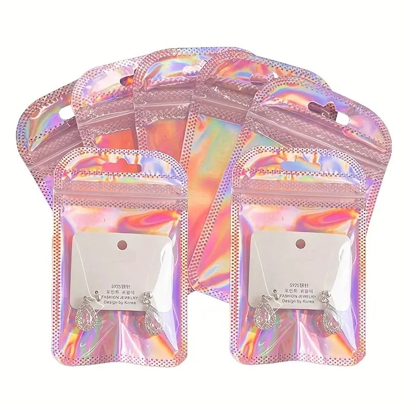 

10/30/50 pieces laser rainbow packaging bag translucent Ziflap bag, reusable suitable for jewelry, earrings, wedding, party