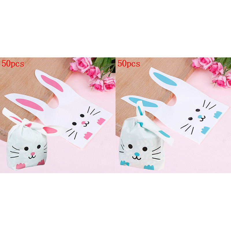 

50pcs Cute Long Bunny Rabbit Ear Gift Bag Easter Candy Gift Plastic Party Favors
