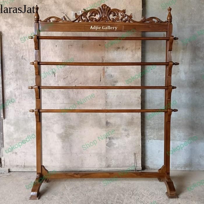 

gawangan kain batik kayu jati ukiran jepara tongkat 4 ukuran kain 110 antik