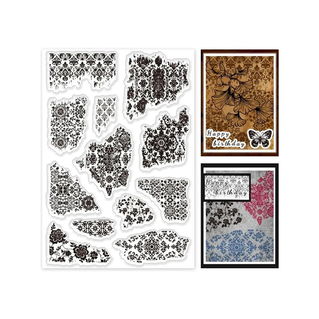 

1Sheet Vintage Texture Background Clear Stamp Set 12pcs Transparent Rubber Stamp Retro Silicone Stamp for Scrapbooking Card