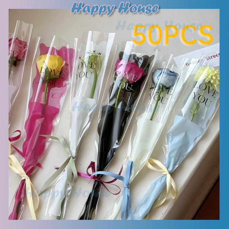 

(50 LEMBAR)" love You" Plastik Single Flower Single Rose Wrapping Rose