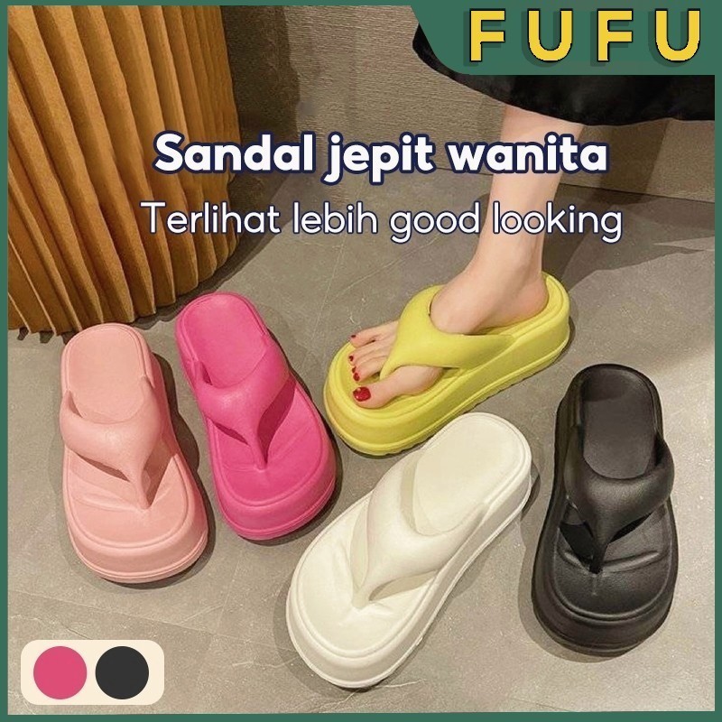 FUFU Sandal Jepit Wanita / Sendal Jepit / Sandal Wedges Wanita / Sendal Wanita Tinggi 7cm Fashion Ka