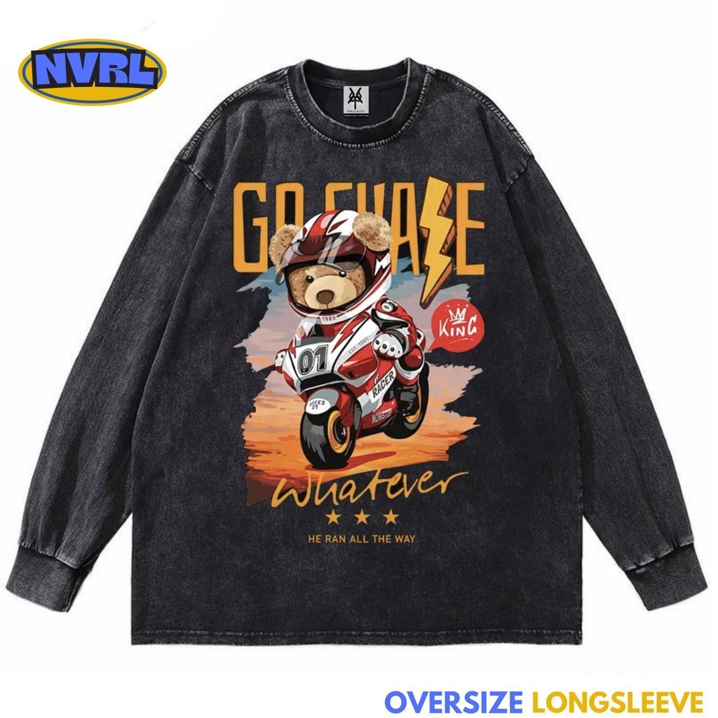 Kaos oversize longsleeve bear rider washed washing vintage tee