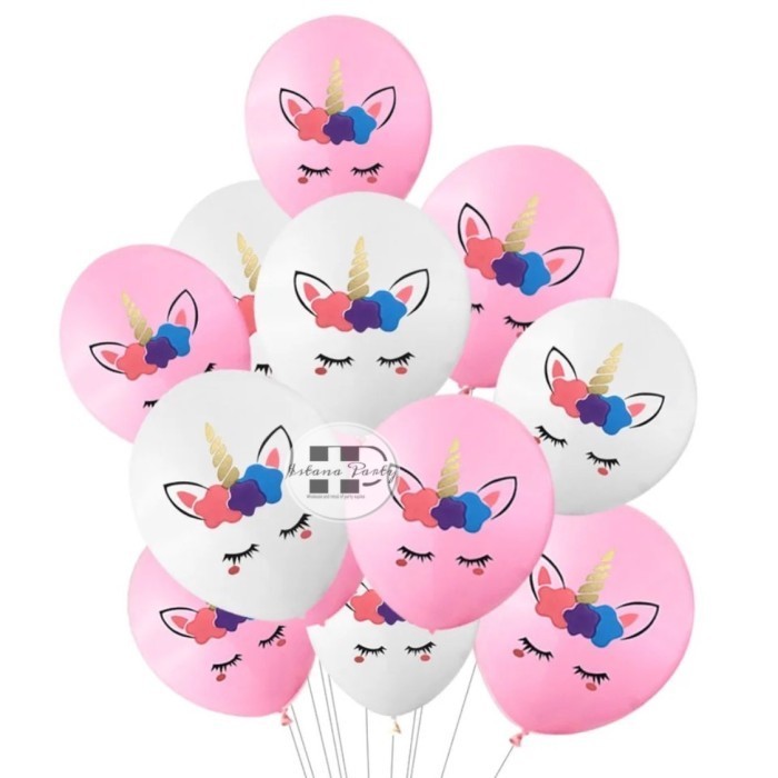PACK ISI 100 balon latex unicorn / balon sablon unicorn bunga - pink