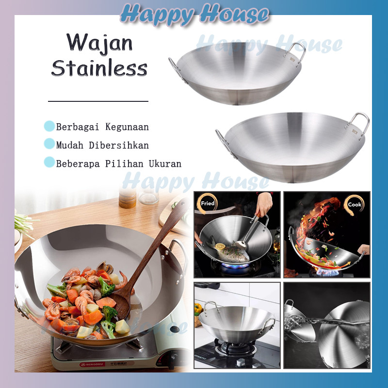 Wajan Penggorengan / Wajan Baja Tahan Karat Kuali Anti Karat Full