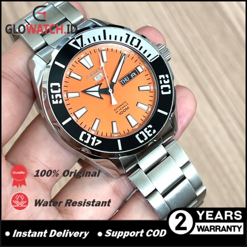 Jam Tangan Pria Seiko 5 Sport SRPC55K1 Orange Dial Stainless Steel Automatic Original (Garansi 2 tah