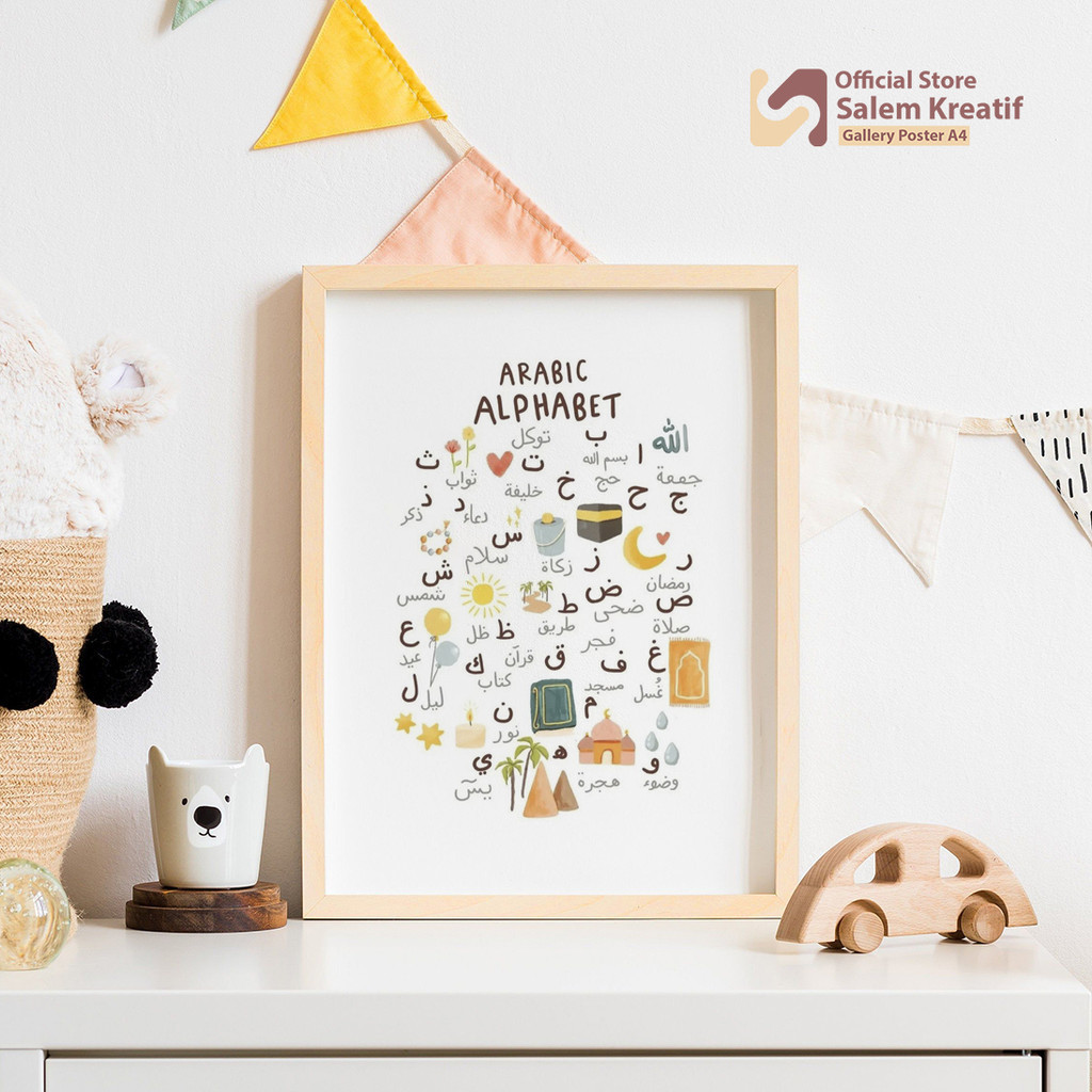 Bingkai Poster A4 Edukasi Huruf Hijaiyah Arab Alphabet Islamic Gift/arabic Calligraphy Wall Art Post