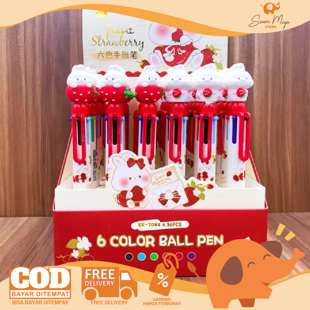

Fancy KUKI Ballpoint 0.7mm Rabbit Strawberry Pulpen Pena 6 in 1