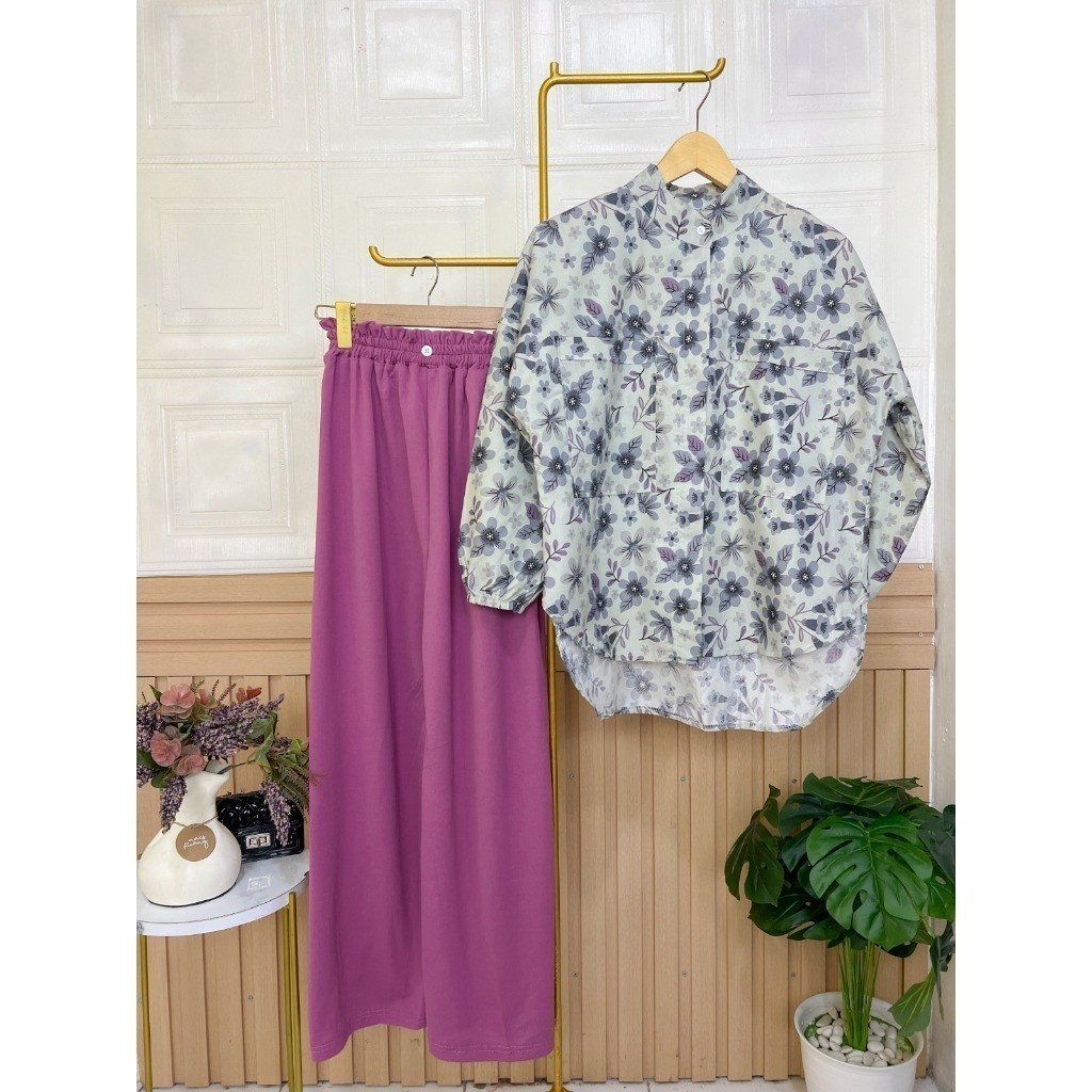 W & K - ZFC SETELAN KERJA CASUAL WANITA MONA / ONESET FLOWER / Outfit Wanita Kekinian / Stelan Wanit