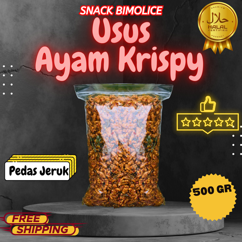 

Cemilan 500gr KERIPIK USUS AYAM CRISPY Kriukk snack Food