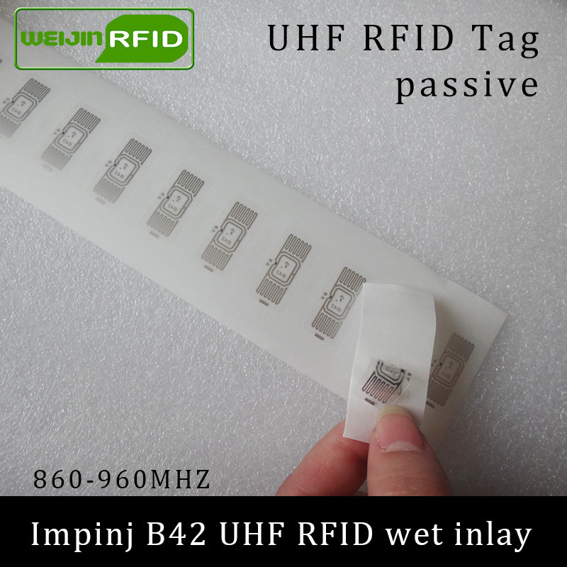 

UHF RFID tag sticker Impinj B42 wet inlay 915mhz 900 868mhz 860-960MHZ EPCC1G2 6C smart adhesive passive RFID tags label