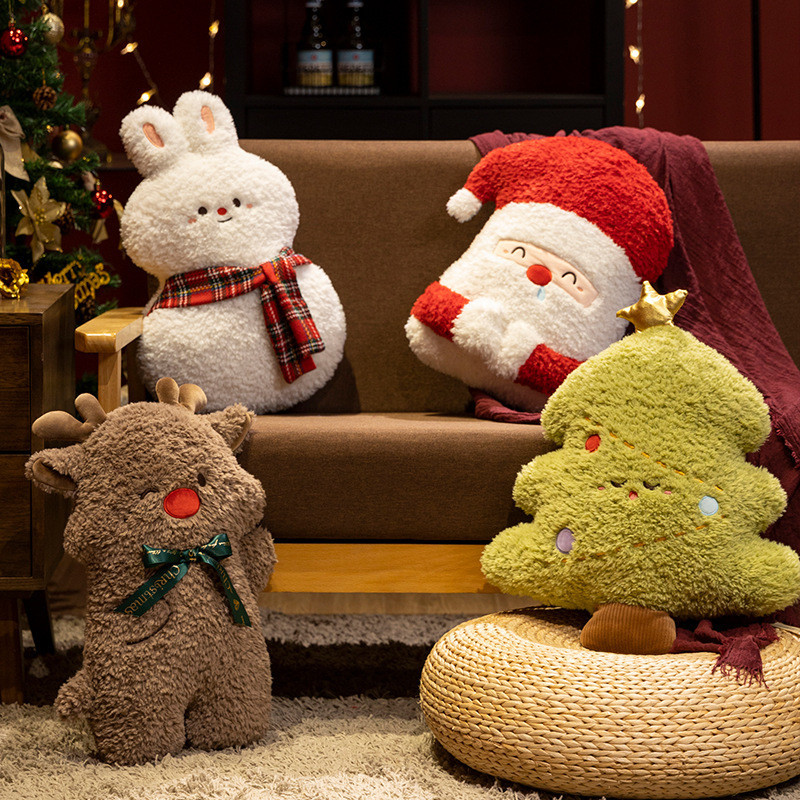 Decoration Santa Claus Plush Pillow Elk Cushion  Tree Pillow Snow Bunny Plush Toy with Scottish Scar