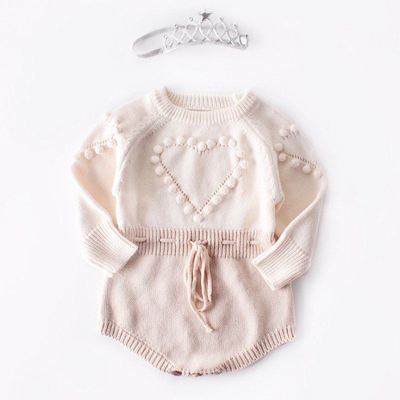 Infant Baby Girls Long Sleeve Loving Heart Knit Jumpsuit Toddler Baby Rompers Children Baby Girls Pr