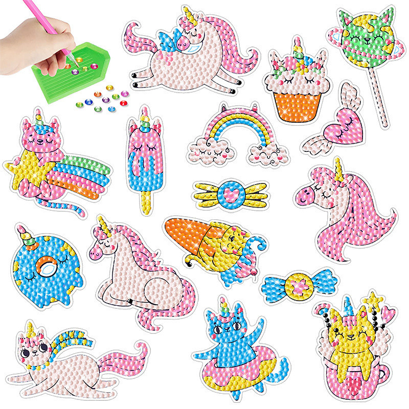 

Colourful Unicorn Diamond Painting Randomly Stick DIY Stickers Rainbow Horse Wall Stickers Children's Handmade Stickers Round Dr