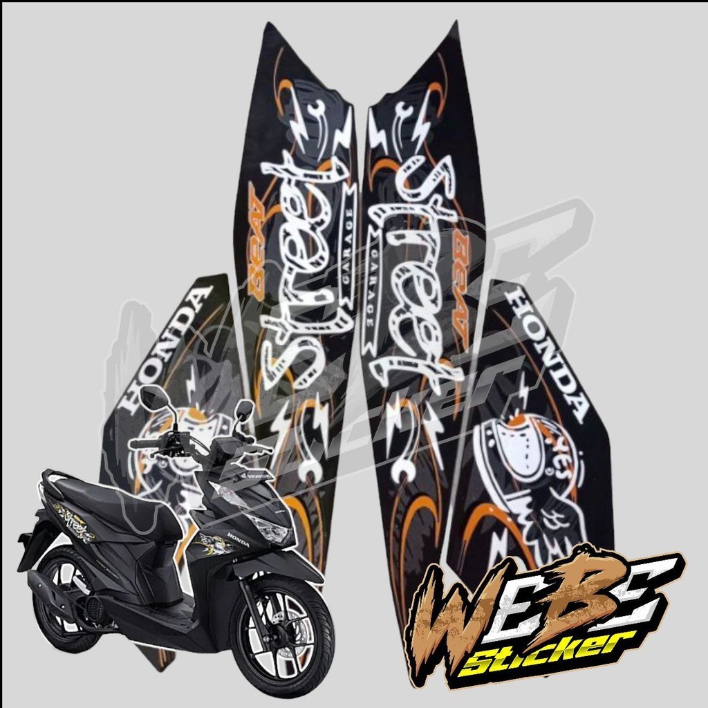 STICKER STIKER POLET LIS STRIPING MOTOR FULL BODY HONDA BEAT STREET WARNA HITAM GOLD PUTIH