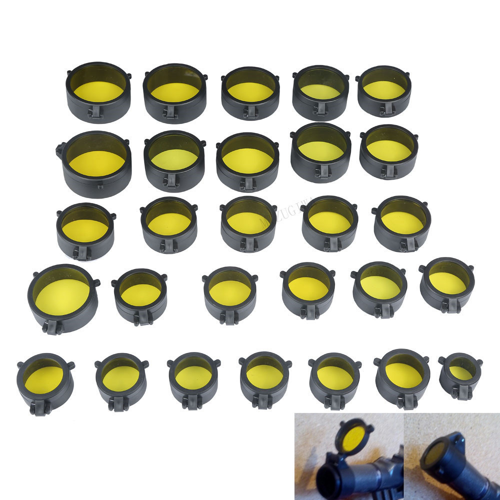 Transparent Rifle Scope Cover Protection 30mm-69mm Lens Cover Flip Up Quick Spring Cap Yellow Object