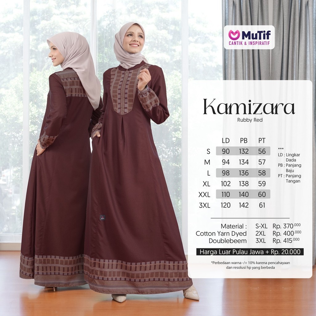 Mutif Gamis Sarimbit Keluarga Kamizara Olive Green Ruby Red Brown Bahan Katun Yarn Dyed Doublebeem