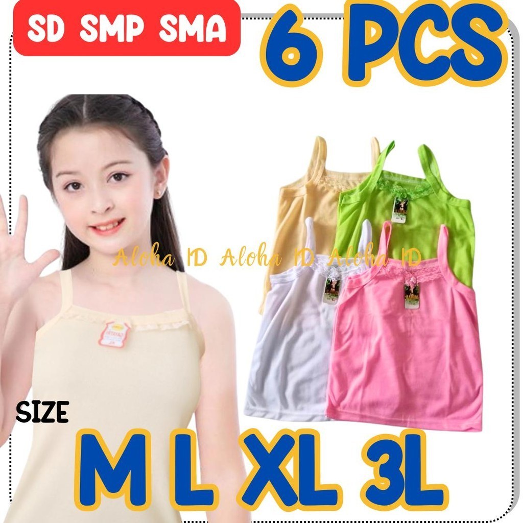 6 Pcs Kaos Dalam Cewek - Singlet Anak Perempuan Renda dan Remaja Singlet TK SD SMP SMA