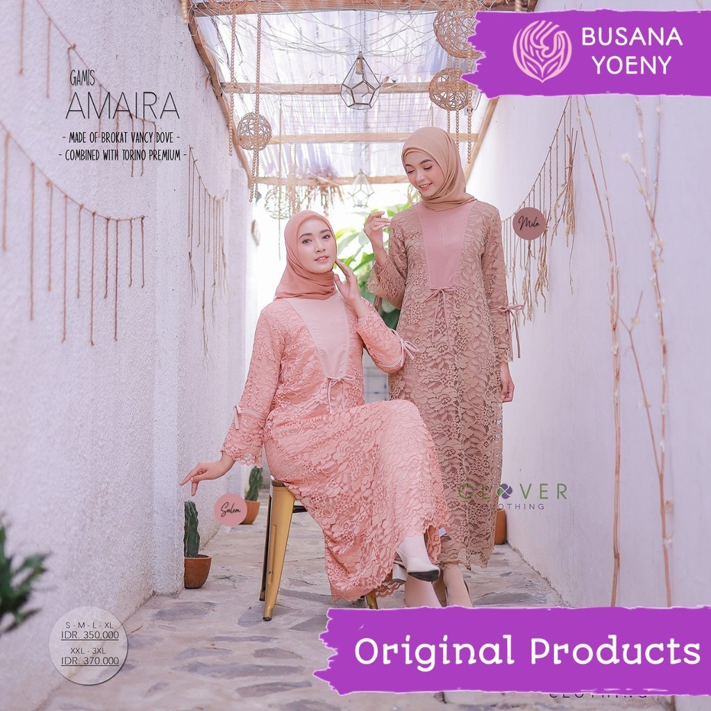 Gamis Kekinian cocok untuk anak muda Gamis Brukat Amaira Dress Muslimah By Clover Clothing Original 