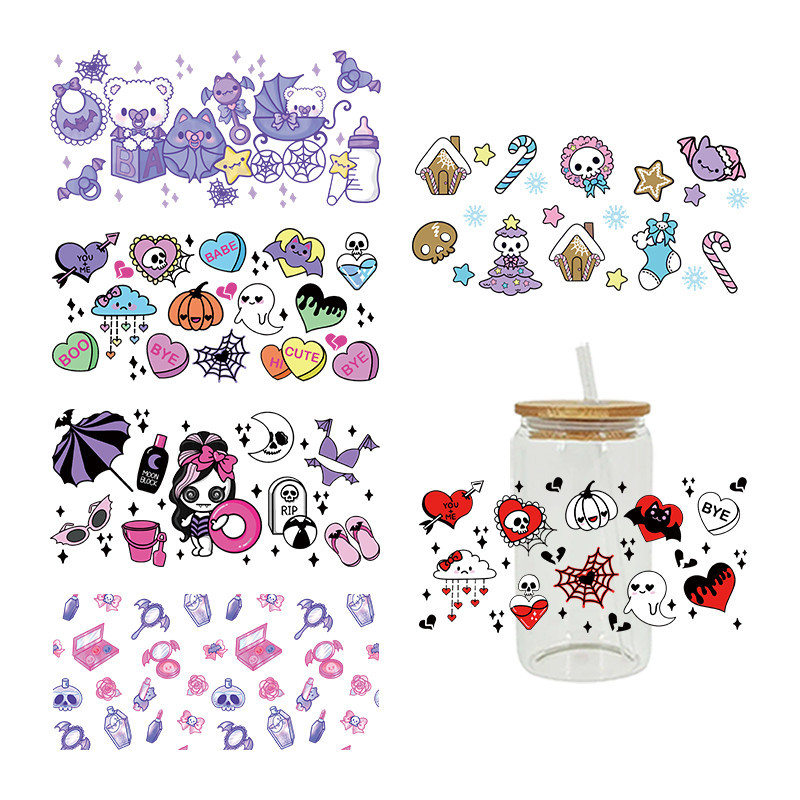 

UV DTF Transfers Stickers, 16oz, Cup Wraps, Merry Christmas, Halloween Printed for DIY Glass, Ceramic, Metal, Leather. D5805