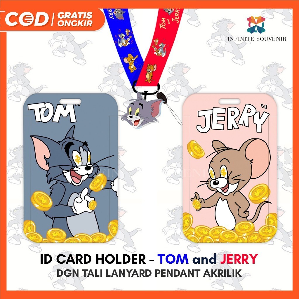 

[N003] TOM and JERRY / Name Tag Card Holder Motif Karakter Tom & Jerry/ Kucing dan Tikus / Kartun Anak dengan Tali Lanyard Pendant Akrilik / ID Card Holder Tali Gantungan Acrylic Lucu / Nametag / Tempat Kartu Flazz / Emoney