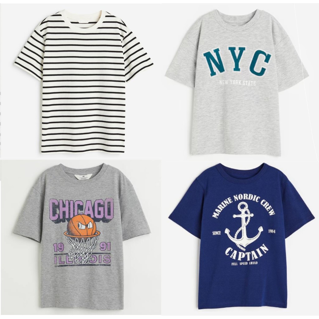 Baju Kaos Lengan Pendek Anak Laki Laki Branded Hm 1- 10 Tahun