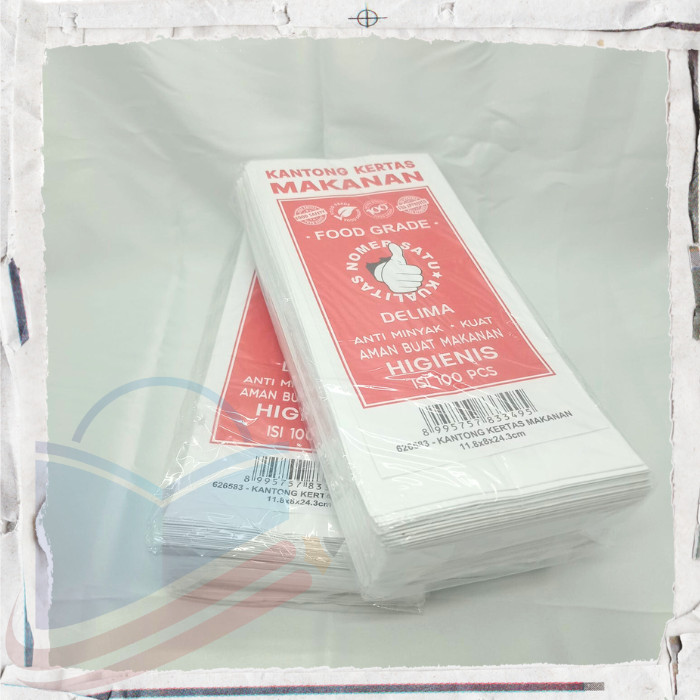 Kantong Kertas Makanan / Paperbag Delima Uk. 11.8x8x24.3cm - 100 lembar