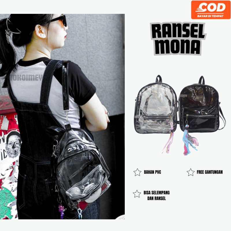 Tas Ransel Mini Mona Wanita Pvc Transparant Tas Gendong Mika Korean Style Tas Konser Lucu