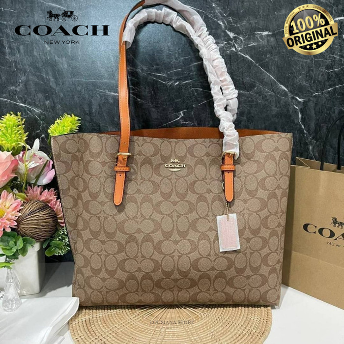 Coach Mollie Tote Bag In Signature Canvas Khaki Electric Pink