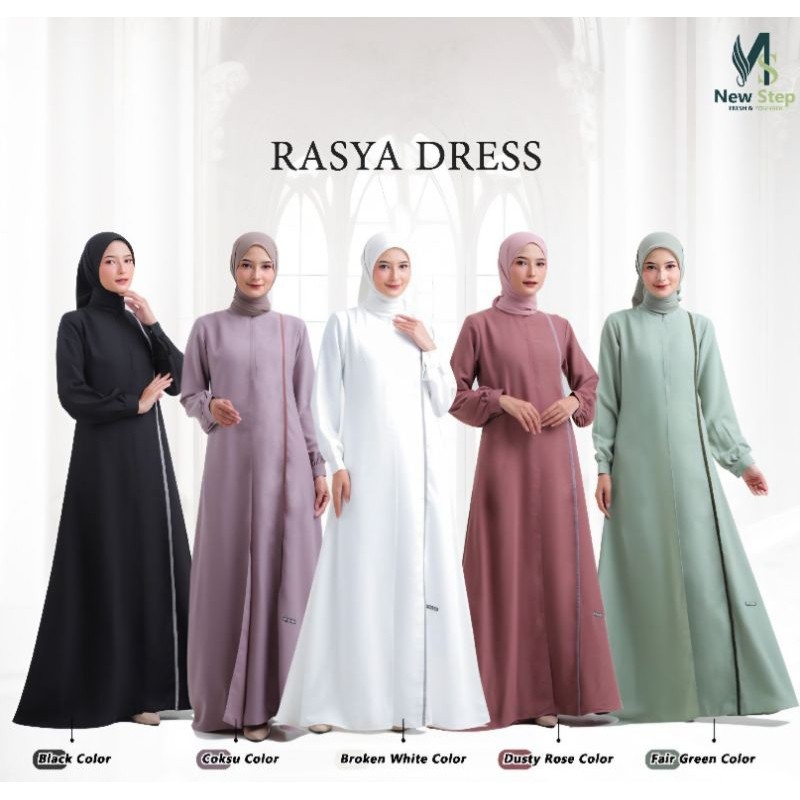 Rasya Dress by New Step Lubi| Gamis Polos Premium | Gamis Putih Polos Simple | Gamis Gitam Kekinian 
