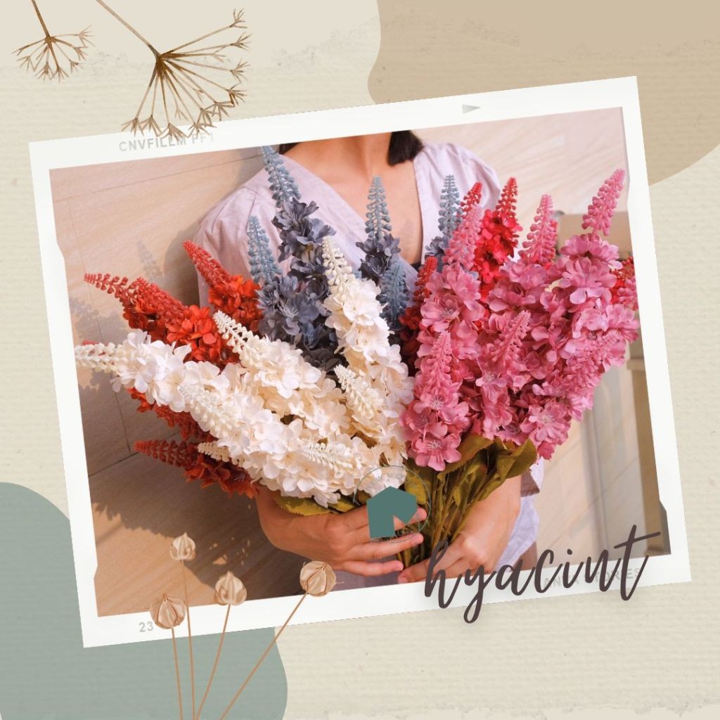 Delphinium bunga hyacinth flower cabang 7 besar jumbo plastik imitasi palsu artificial silk latex sn