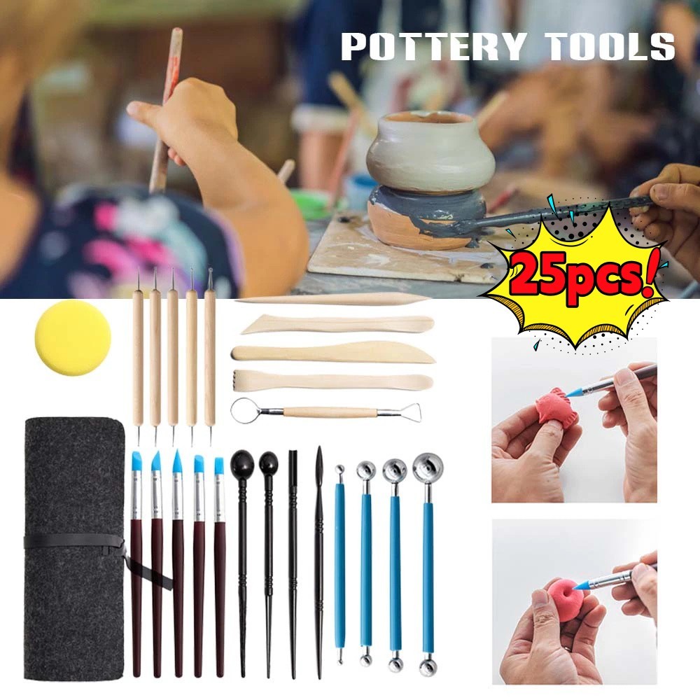 

Alat Ukir Tanah Liat DIY: 25pcs Alat Sculpting Alat ukir clay Pottery tool Modelling tools untuk Seni Kerajinan dengan Presisi Tinggi