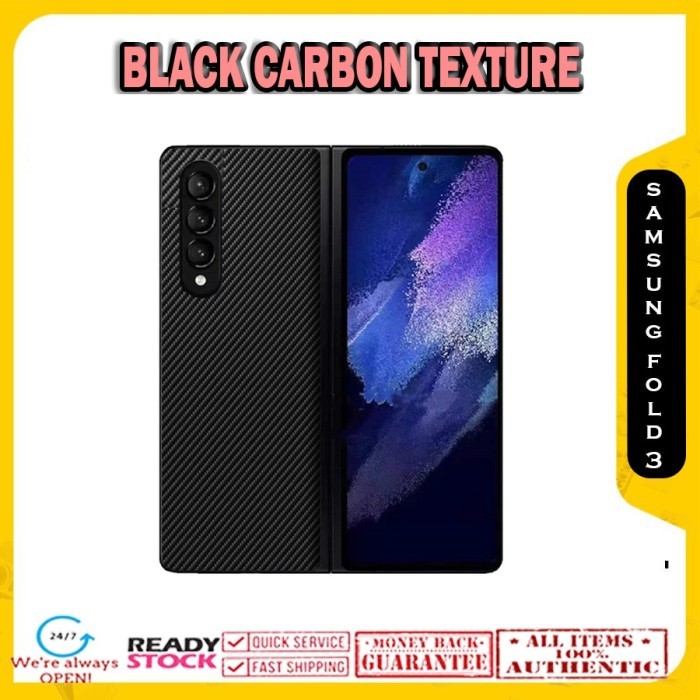 Case Samsung Z FOLD 3 FOLD3 Black Carbon TEXTURE (Front and Back)