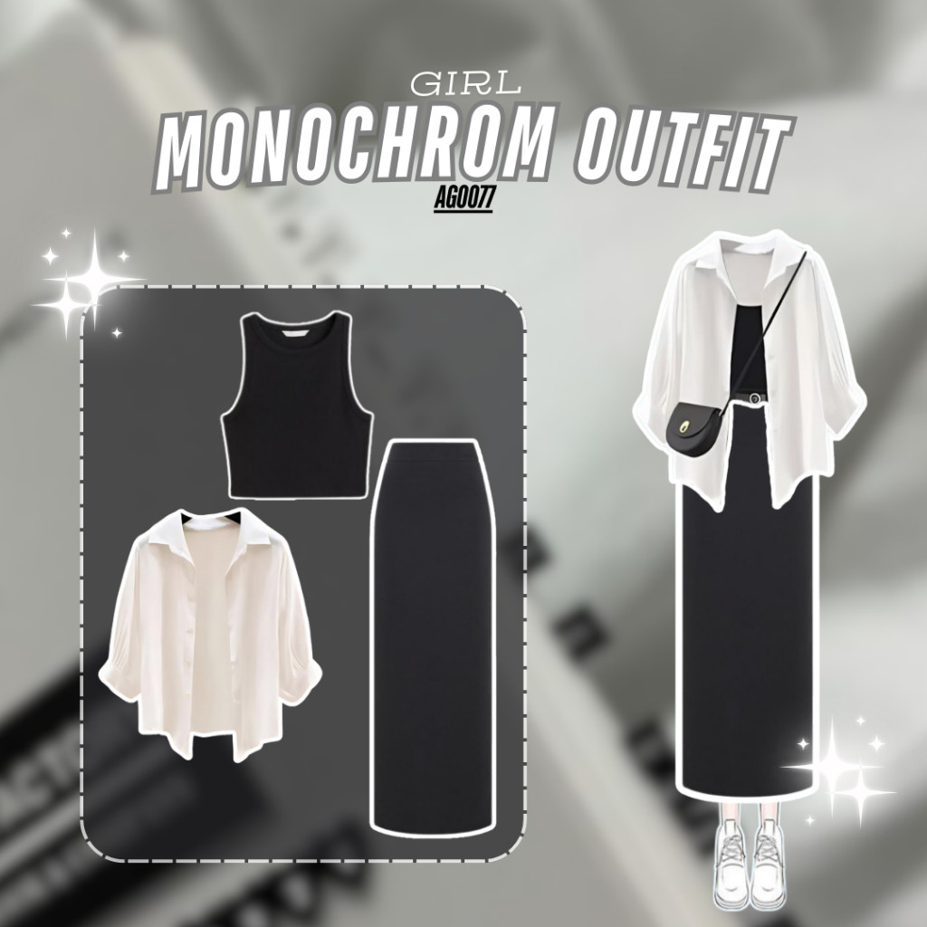 dazzel 3in1 OOTD Korean Style Wanita Terbaru Outfit Set Korean Style Kemeja Batwing Putih Tanktop Hi