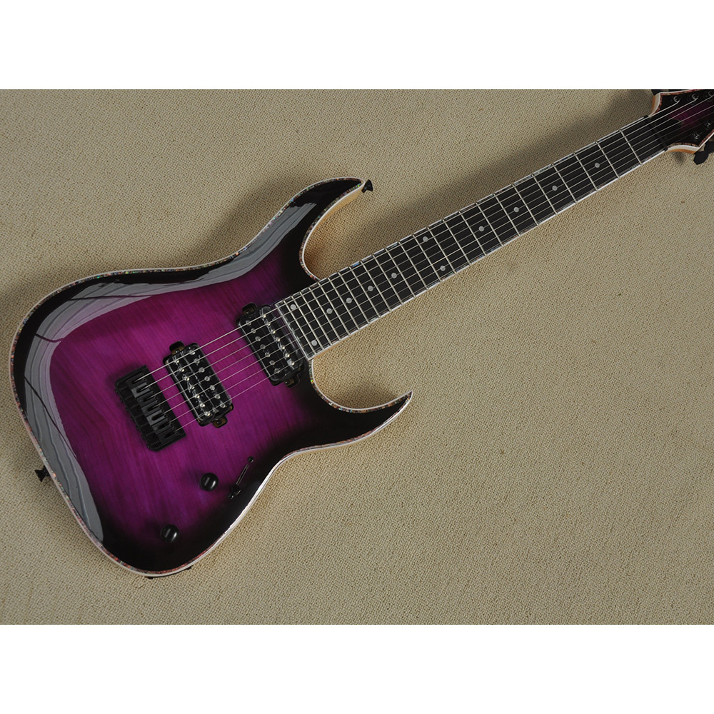 7 Strings Neck-thru-body Purple Electric Guitar with Ebony Fretboard,Abalone Inlay/Binding