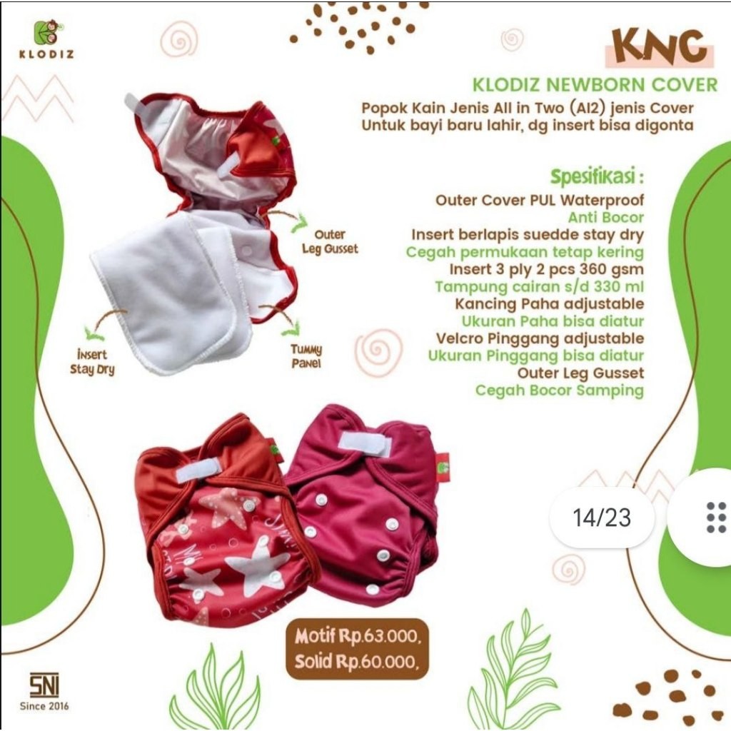 Celana Popok Clodi Klodiz Bayi Newborn Cover | Popok Kain Anak Bayi Baru Lahir SNI