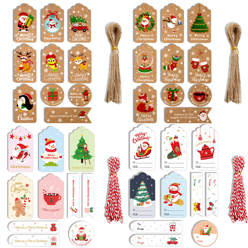 

50pcs Merry Christmas Kraft Paper Tags DIY Gift Wrapping Decor Gift Card Xmas tree Hanging Label Christmas new year party favors