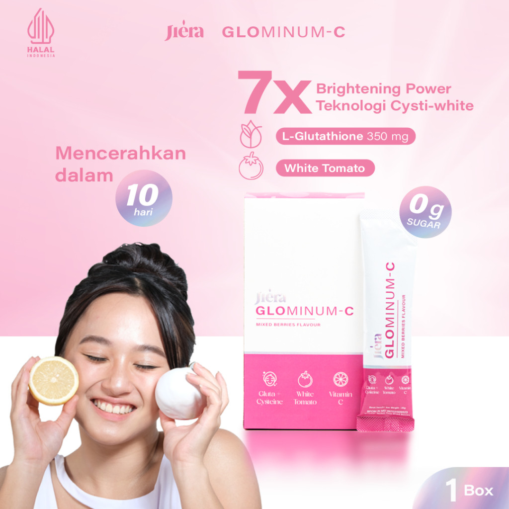 

JIERA Sli-Minum & Glominum-C Drink 1 Box 10 Sachet 10-in-1 Minuman Tinggi Serat L-Glutathione White.