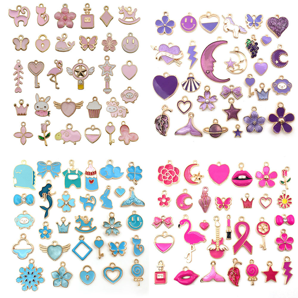 

Mix 10pcs Pink Red Blue Enamel Animals Flowers Unicorn Crown Series Charms Pendant DIY Necklace Earrings Jewelry Making