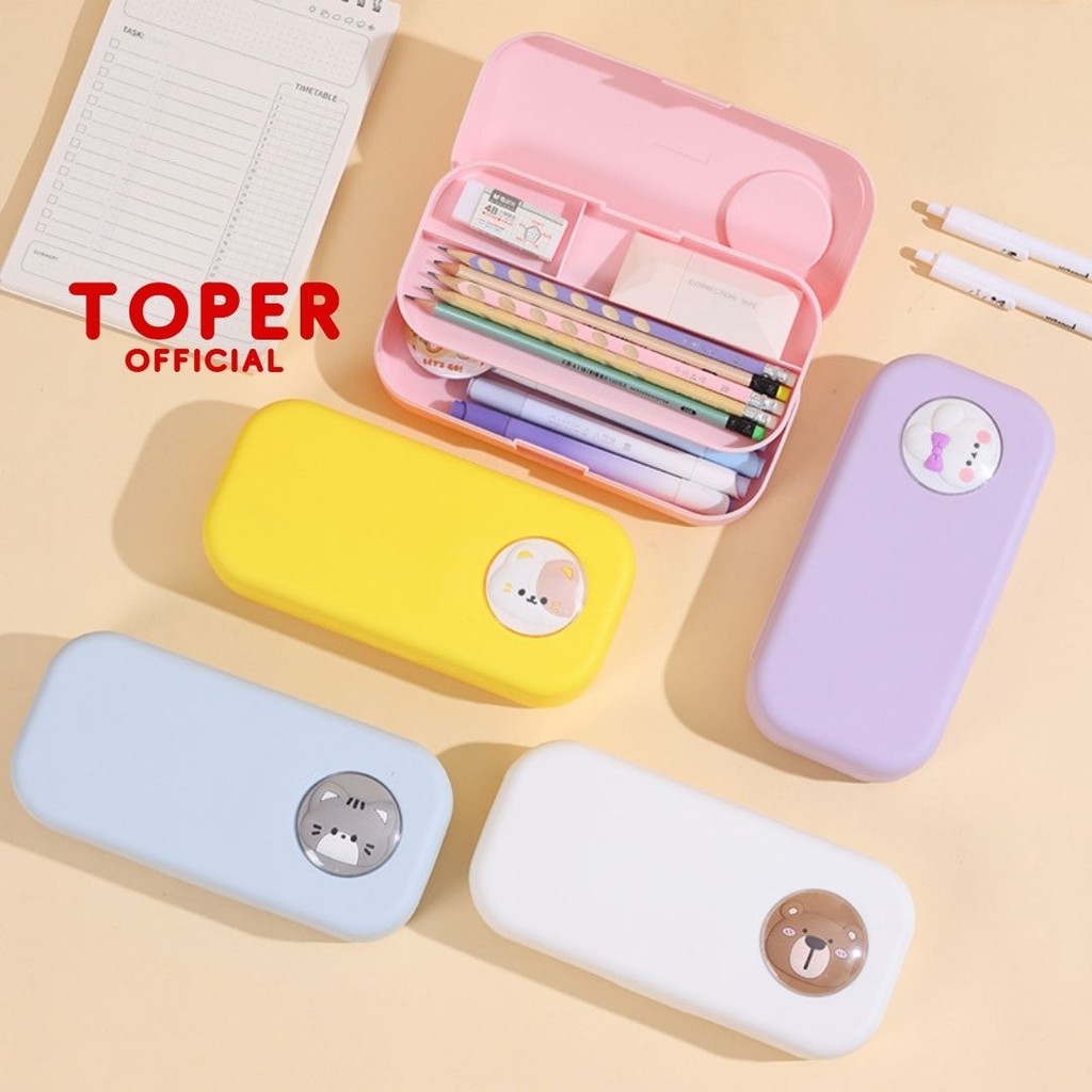 

TOPER Kotak Pensil Macaroon Lapis Tempat Alat Tulis Tepak Pencil Case Lucu Warna Soft Pastel Aesthetic Estetik Motif Karakter Hewan Animal Character Circle Kapasitas Besar