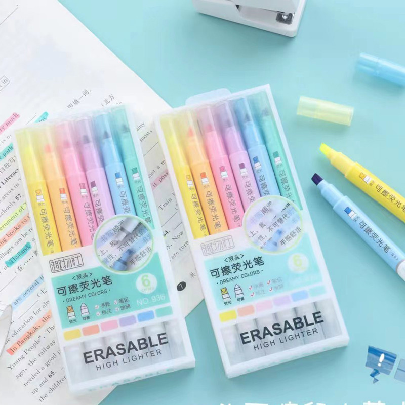 

6pcs Cute Erasable Highlighters Pastel Markers Fluorescent Pen for Art Drawing Doodling Marking School Office Kawaii Stationery