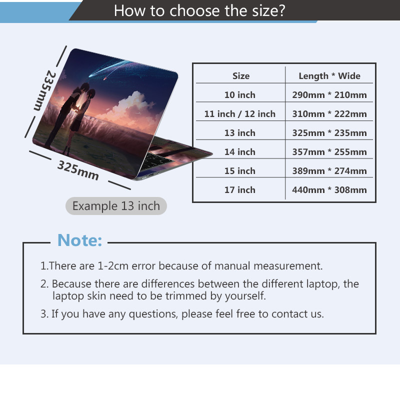 Anime Cover DIY Laptop Skin Waterproof Film Decorative Notebook Sticker 12/13/14/15/17 Inch For Dell