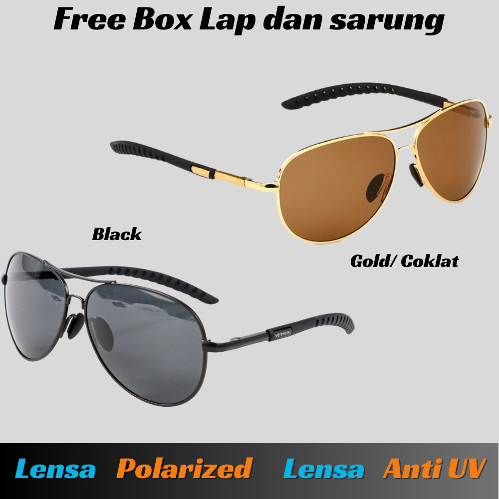 Yosea Store - Veithdia Aviator Kacamata Polarized Pria Hitam Sepeda Motor Anti Radiasi  uv