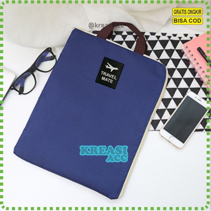 

(MAT) Kantong/Map A4/ Tas Laptop Kain It's My Favourite One Dengan Tali A644 - Navy