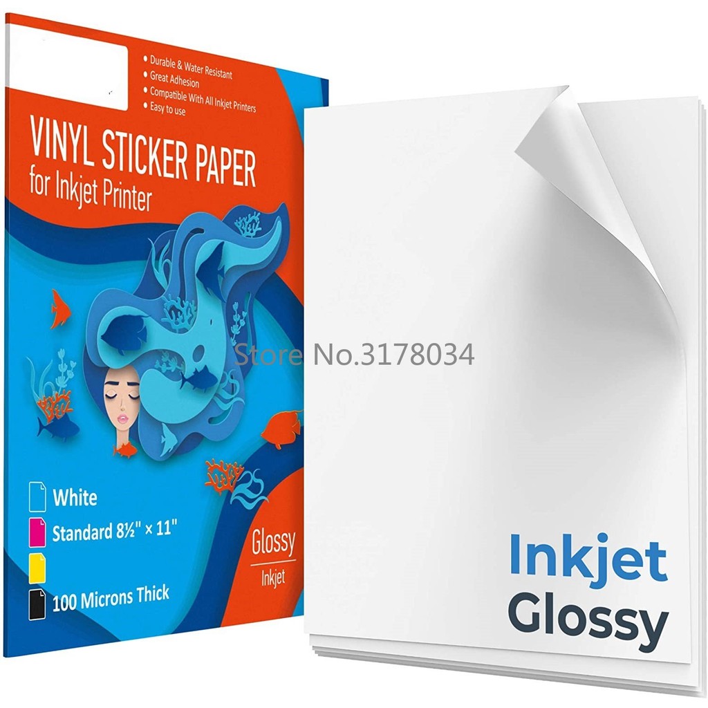 

50 Sheets A4 Vinyl Sticker Paper for Inkjet Printer Glossy White Self Adhesive Stickers Label Waterproof Decal Paper Sheet