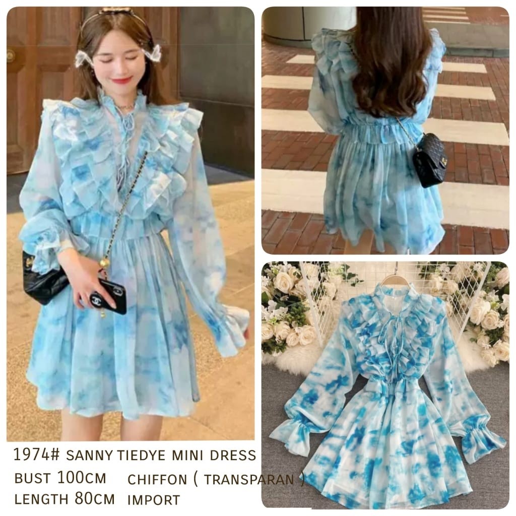 1974 Gaun Dress Midi Wanita Sanny Tiedye Sifon TE