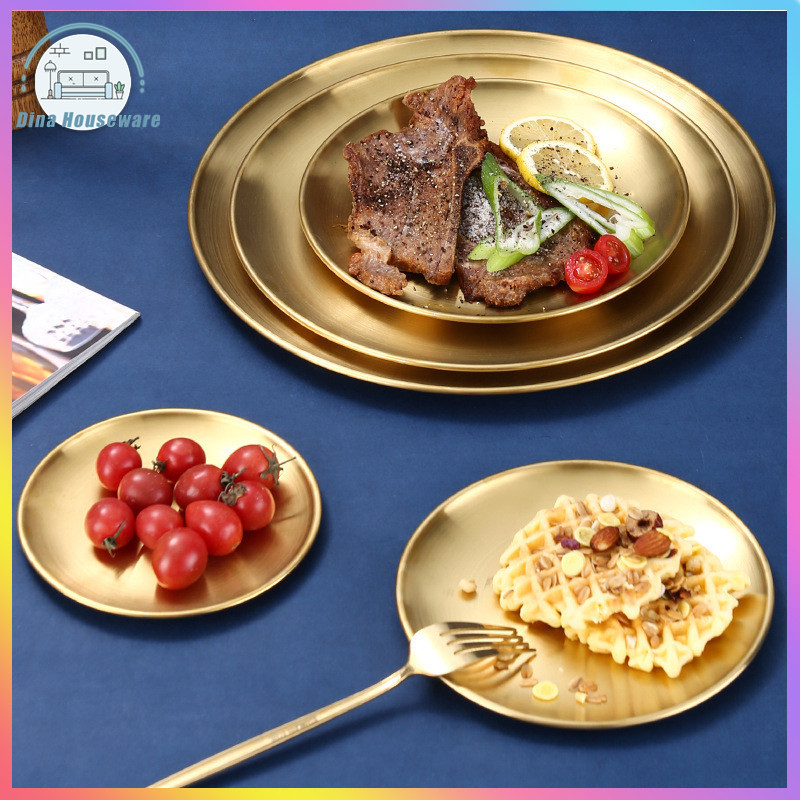 Piring Makan Gold/Piring Dekorasi Stainless Steel European Gold/Piring Korea Aesthetic