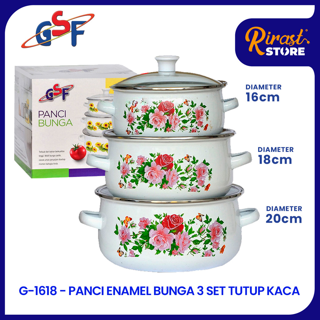 RIRAST- GSF PANCI ENAMEL BUNGA 3 SET TUTUP KACA G-1618