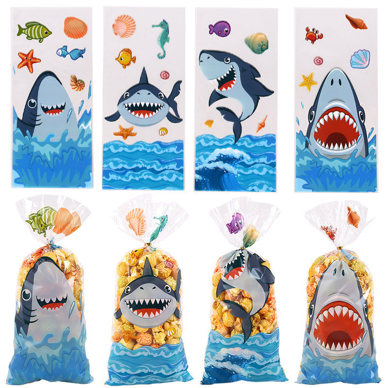 

50PC PLASTIK KEMASAN BINGKISAN KUE COOKIES GIFT HAMPERS GAMBAR IKAN HIU BABY SHARK