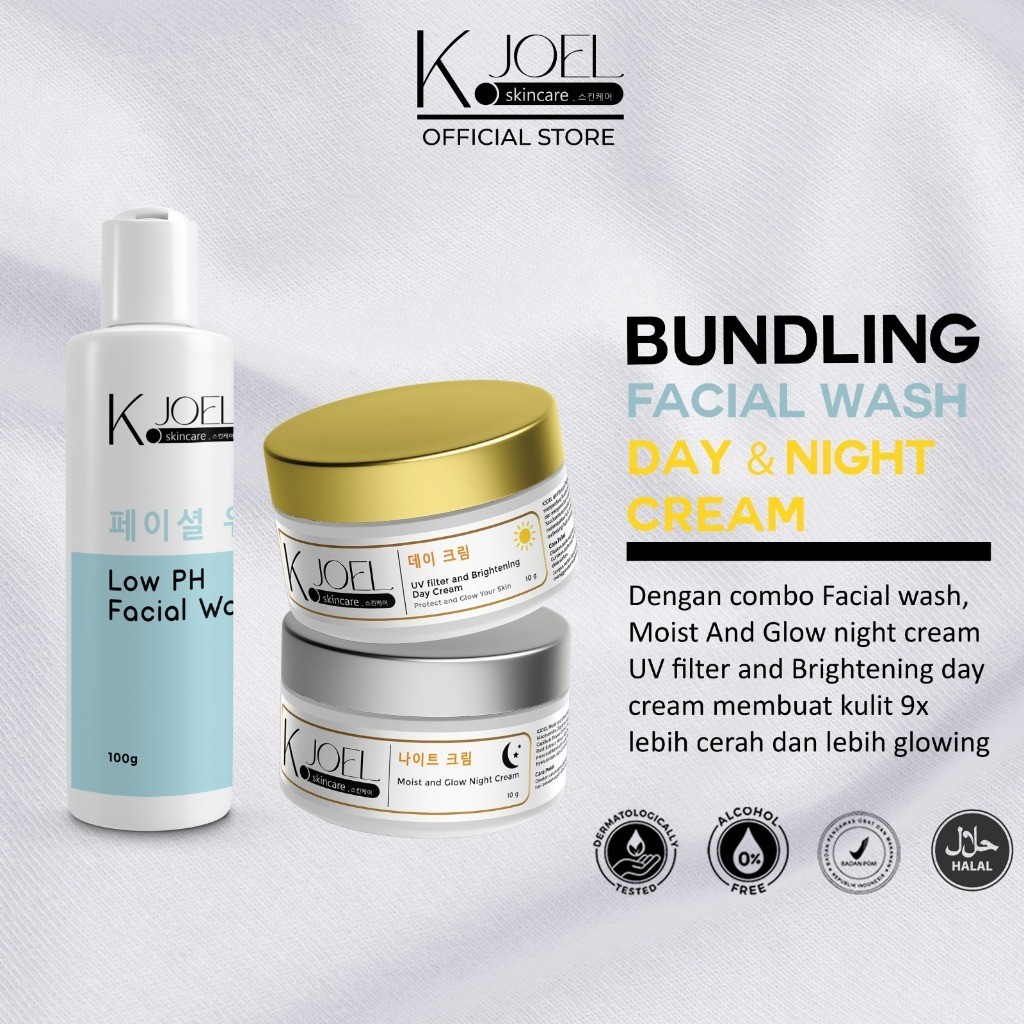 KJOEL - Paket Brightening Facial wash, Day Cream & Night Cream [3 in 1] - BPOM - K